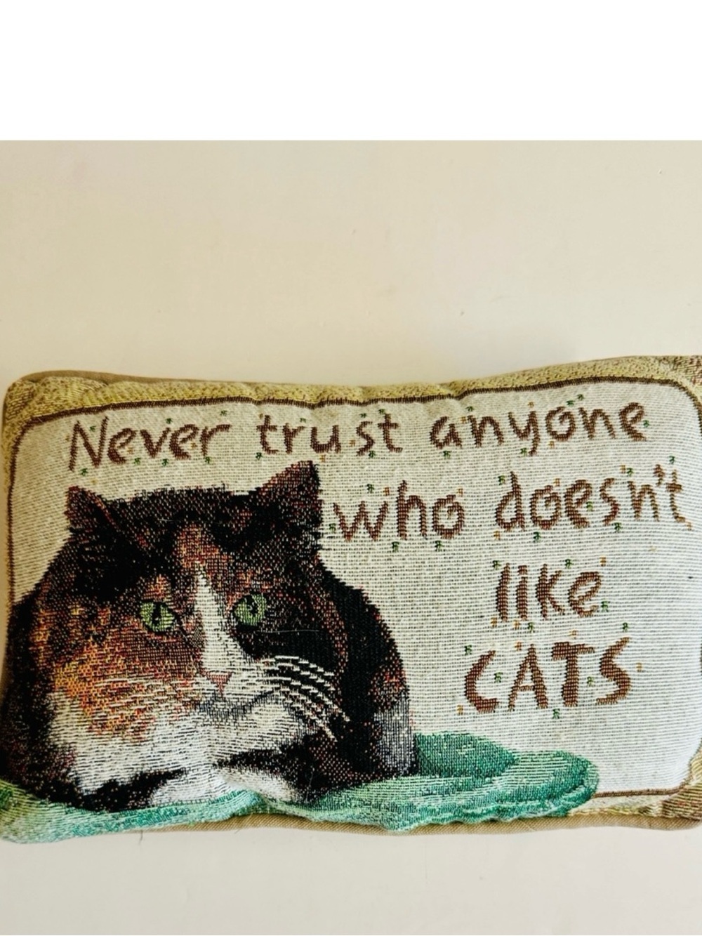 Vintage Cat Lover Decorative Tapestry Pillow -Cream + Brown